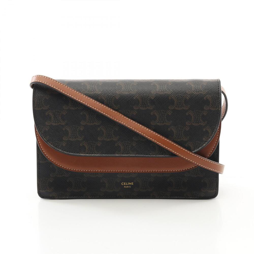 Celine Shoulder Bag Canvas Leather Black Brown
